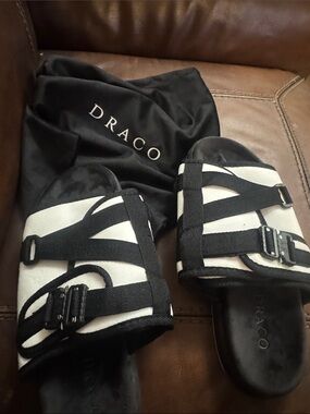 DRACO Black and White Strappy Slide Sandals